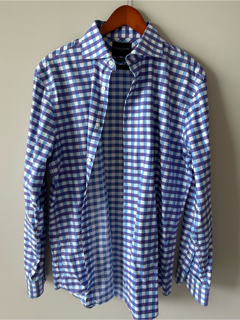 Tommy Hilfiger premium slim fit stretch purple Blue Checked Shirt 15.5 32/33